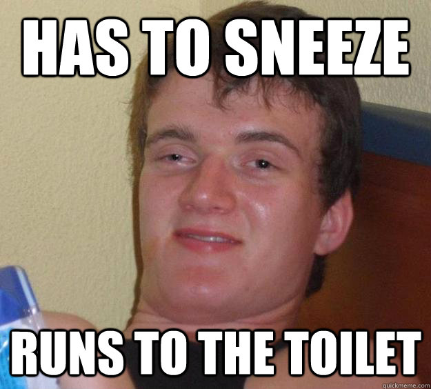 Has to sneeze runs to the toilet  10 Guy