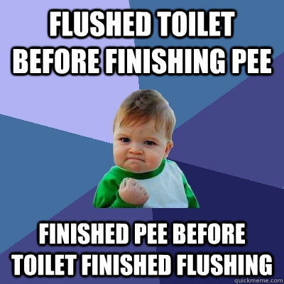 Flushed toilet before finishing pee  finished pee before toilet finished flushing  Success Kid