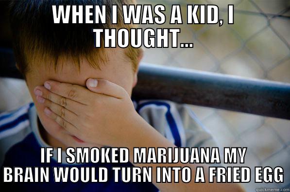 WHEN I WAS A KID, I THOUGHT... IF I SMOKED MARIJUANA MY BRAIN WOULD TURN INTO A FRIED EGG Confession kid