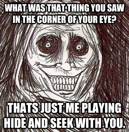 What was that thing you saw in the corner of your eye? Thats just me playing hide and seek with you.  Horrifying Houseguest