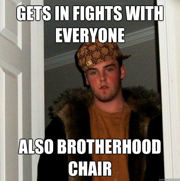 gets in fights with everyone also brotherhood chair - gets in fights with everyone also brotherhood chair  Scumbag Steve