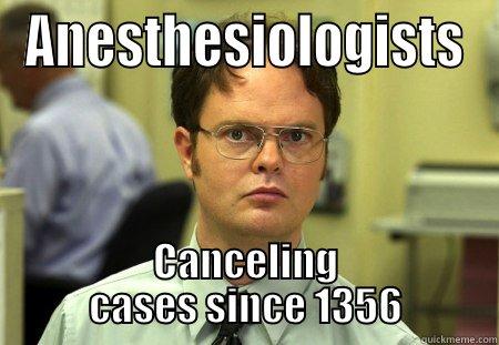 Canceling cases - ANESTHESIOLOGISTS CANCELING CASES SINCE 1356 Schrute