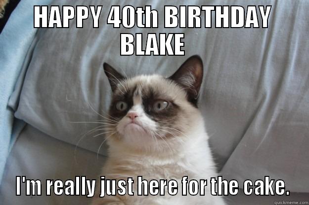 HAPPY 40TH BIRTHDAY BLAKE I'M REALLY JUST HERE FOR THE CAKE. Grumpy Cat