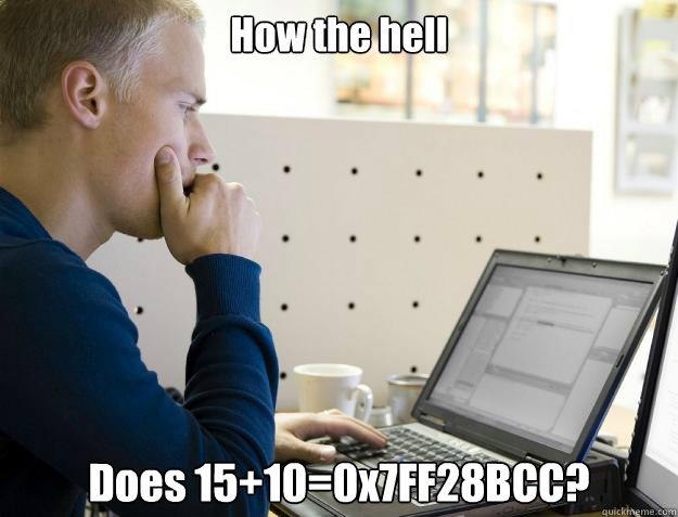 How the hell  Does 15+10=0x7FF28BCC?  Programmer