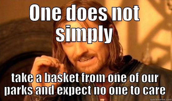 Stolen Basket - ONE DOES NOT SIMPLY TAKE A BASKET FROM ONE OF OUR PARKS AND EXPECT NO ONE TO CARE Boromir