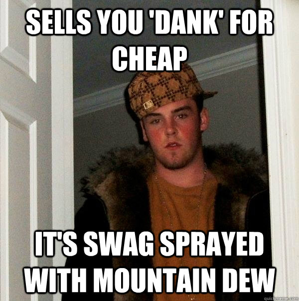 Sells you 'dank' for cheap It's swag sprayed with Mountain Dew - Sells you 'dank' for cheap It's swag sprayed with Mountain Dew  Scumbag Steve