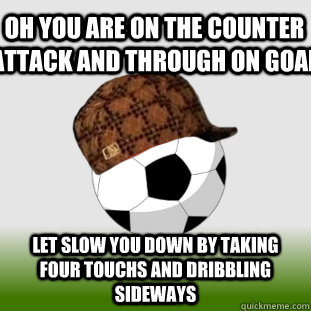 Oh you are on the counter attack and through on goal let slow you down by taking four touchs and dribbling sideways  