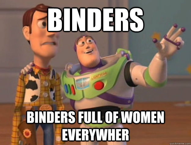 Binders Binders full of women everywher  Buzz Lightyear