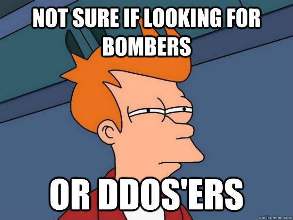 Not sure if looking for Bombers Or ddos'ers  Futurama Fry