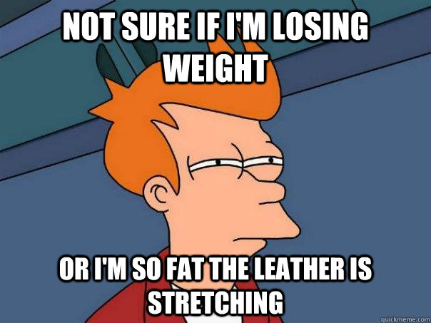 Not sure if I'm losing weight Or I'm so fat the leather is stretching  Futurama Fry