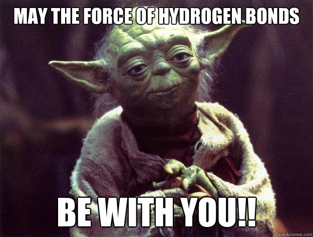 MAY the force of hydrogen bonds BE WITH YOU!!  Sad yoda