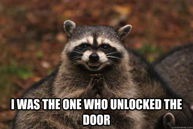  I was the one who unlocked the door  Evil Plotting Raccoon