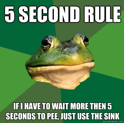 5 SECOND RULE If i have to wait more then 5 seconds to pee, just use the sink - 5 SECOND RULE If i have to wait more then 5 seconds to pee, just use the sink  Foul Bachelor Frog