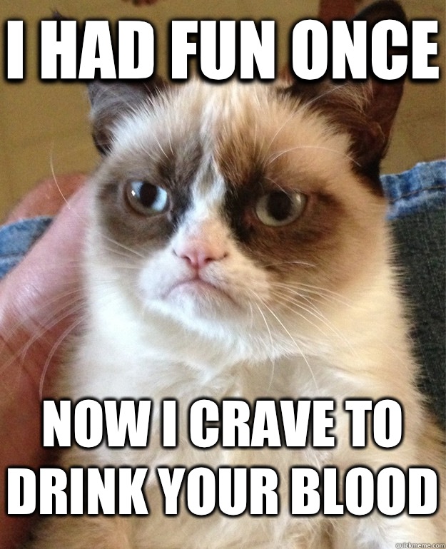 I had fun once Now I crave to drink your blood  Grumpy Cat