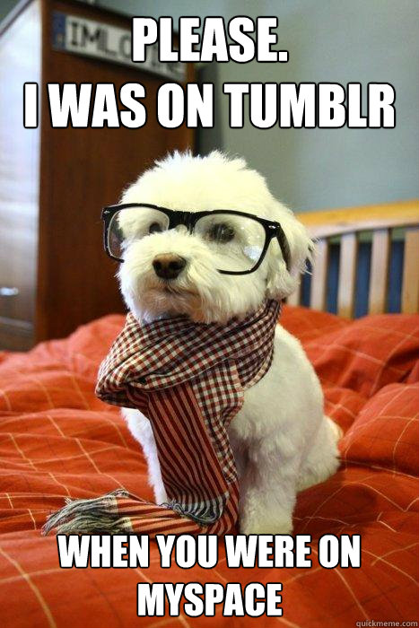 please. 
I was on tumblr when you were on myspace  Hipster Dog