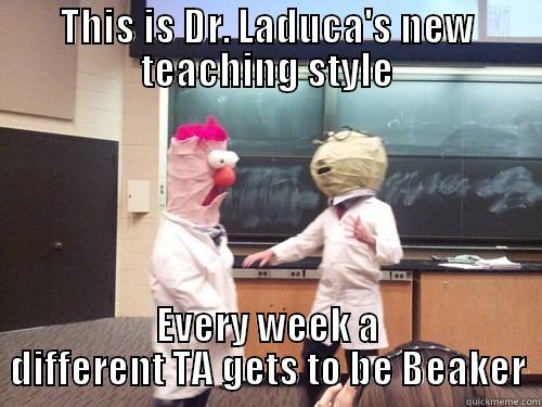 THIS IS DR. LADUCA'S NEW TEACHING STYLE EVERY WEEK A DIFFERENT TA GETS TO BE BEAKER Misc