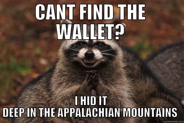 CANT FIND JOSH'S WALLET? - CANT FIND THE WALLET? I HID IT DEEP IN THE APPALACHIAN MOUNTAINS  Evil Plotting Raccoon