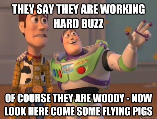 they say they are working hard buzz of course they are woody - NOW look here come some flying pigs  Buzz Lightyear