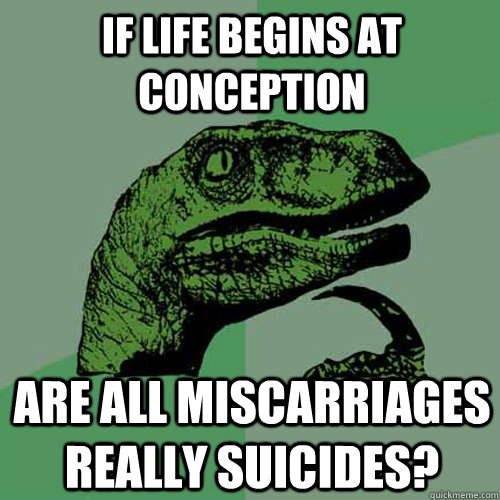 If life begins at conception Are all miscarriages really suicides?  Philosoraptor