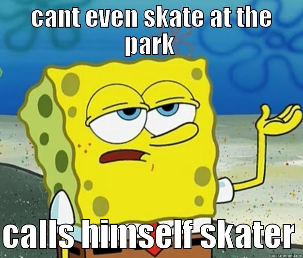 Posers be like -  CANT EVEN SKATE AT THE PARK  CALLS HIMSELF SKATER Tough Spongebob