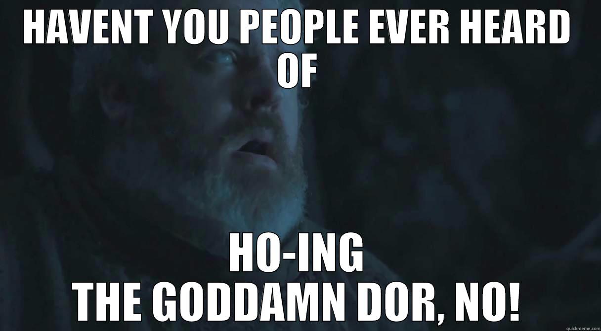 Hodor meme - HAVENT YOU PEOPLE EVER HEARD OF HO-ING THE GODDAMN DOR, NO! Misc