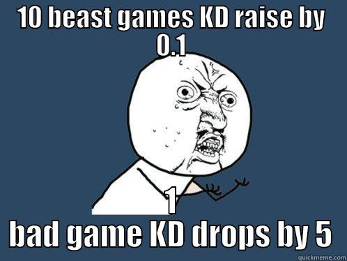 10 BEAST GAMES KD RAISE BY 0.1 1 BAD GAME KD DROPS BY 5 Y U No