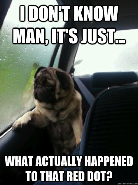 I don't know man, it's just... what actually happened to that red dot?  Introspective Pug