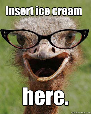 Insert ice cream here.  Judgmental Bookseller Ostrich