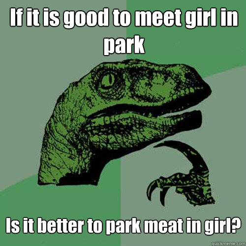 If it is good to meet girl in park Is it better to park meat in girl?  Philosoraptor