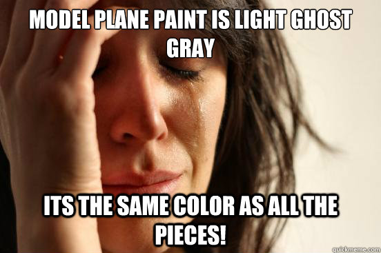 Model plane paint is light ghost gray Its the same color as all the pieces!  First World Problems