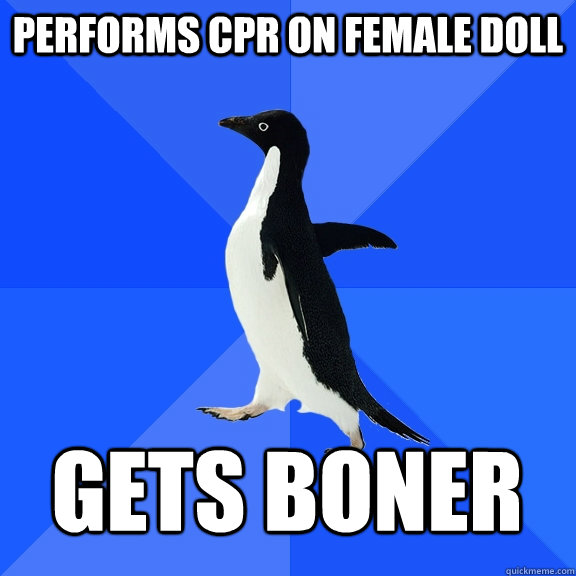 Performs CPR on female doll  gets boner - Performs CPR on female doll  gets boner  Socially Awkward Penguin