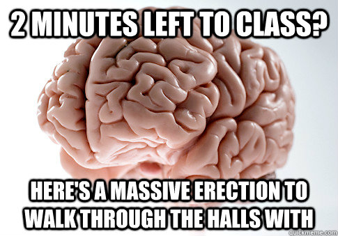 2 Minutes left to class? here's a massive erection to walk through the halls with   Scumbag Brain