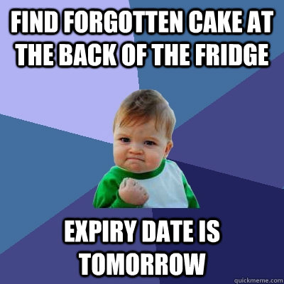 Find forgotten cake at the back of the fridge expiry DATE IS TOMORROW  Success Kid