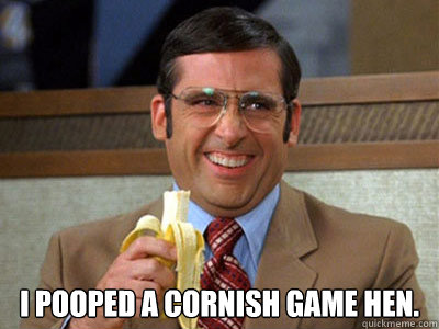  I pooped a Cornish game hen. -  I pooped a Cornish game hen.  Brick Tamland