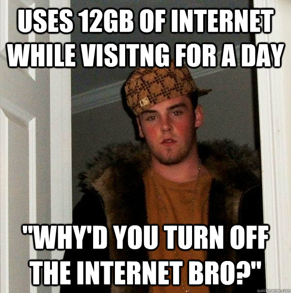 Uses 12GB of internet while visitng for a day 