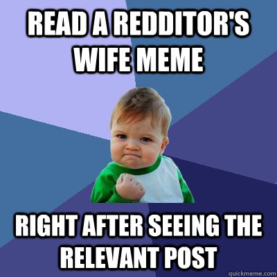 read a redditor's wife meme right after seeing the relevant post  Success Kid