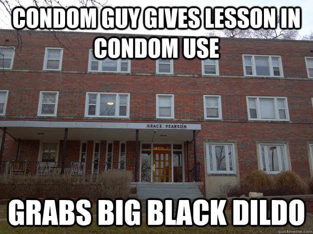 Grabs big black dildo Condom guy gives lesson in condom use    