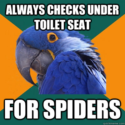 always checks under toilet seat for spiders - always checks under toilet seat for spiders  Paranoid Parrot