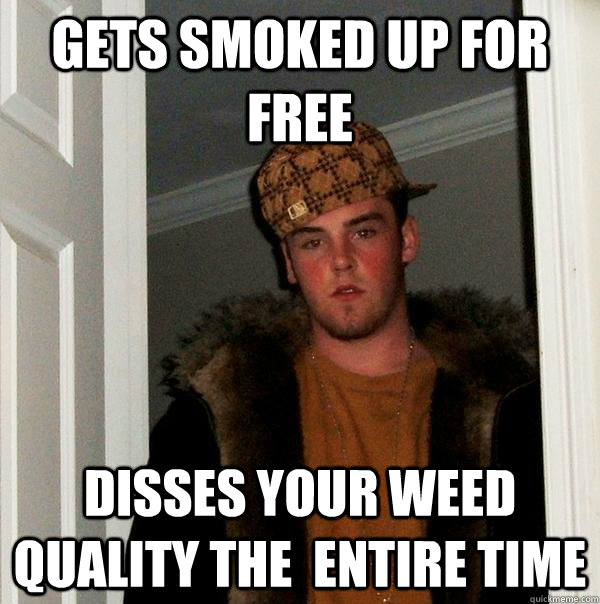 gets smoked up for free disses your weed quality the  entire time  Scumbag Steve