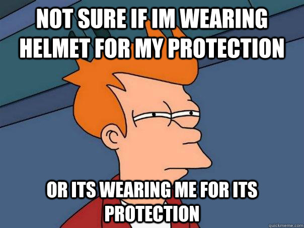 Not sure if Im wearing helmet for my protection Or its wearing me for its protection  Futurama Fry