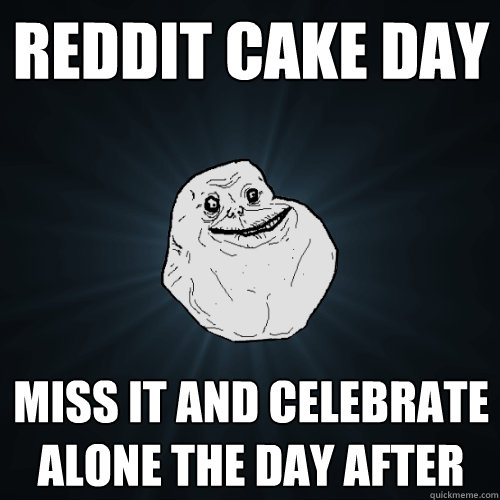 reddit cake day miss it and celebrate alone the day after  Forever Alone