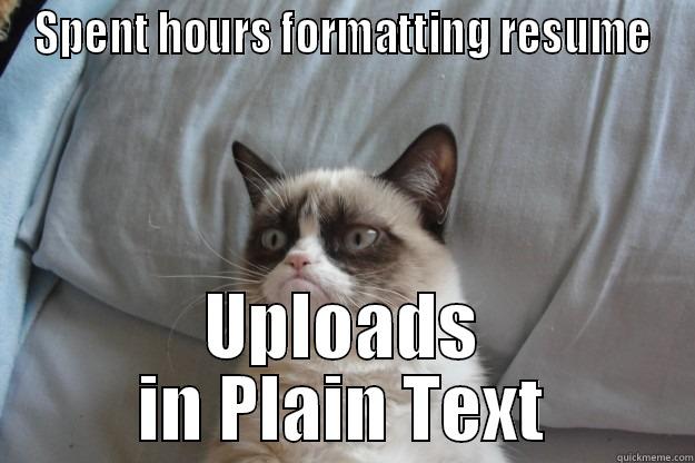 SPENT HOURS FORMATTING RESUME UPLOADS IN PLAIN TEXT Grumpy Cat