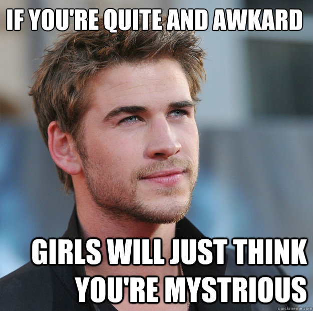 if you're quite and AWKARD girls will just think you're mystrious  Attractive Guy Girl Advice