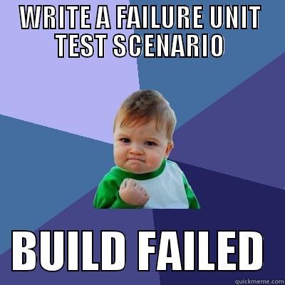 BROKEN BUILD - WRITE A FAILURE UNIT TEST SCENARIO   BUILD FAILED  Success Kid