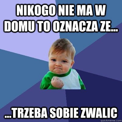 Nikogo nie ma w domu to oznacza ze... ...trzeba sobie zwalic  Success Kid