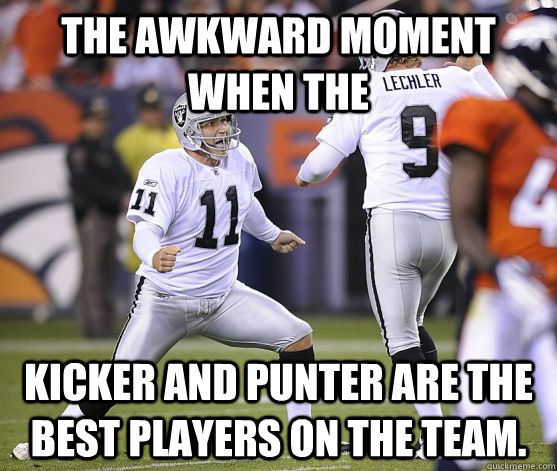 the awkward moment when the  kicker and punter are the best players on the team. - the awkward moment when the  kicker and punter are the best players on the team.  Raiders sucks