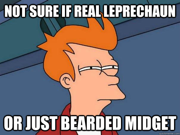 Not sure if real leprechaun  Or just bearded midget  Futurama Fry