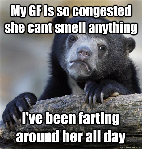 My GF is so congested she cant smell anything I've been farting around her all day - My GF is so congested she cant smell anything I've been farting around her all day  Confession Bear