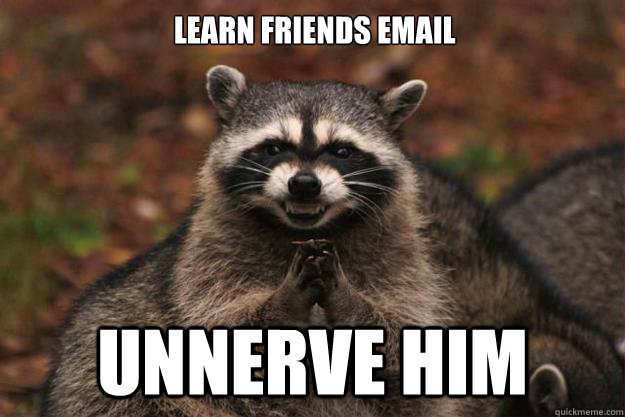 LEARN FRIENDS EMAIL UNNERVE HIM - LEARN FRIENDS EMAIL UNNERVE HIM  Evil Plotting Raccoon