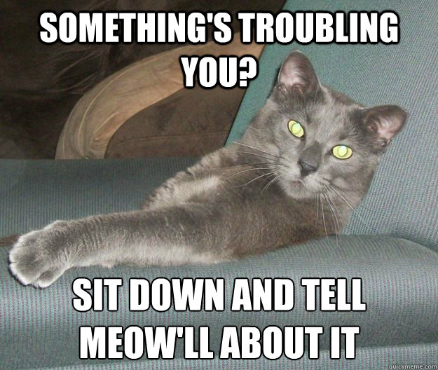 something's troubling you? sit down and tell meow'll about it  